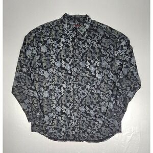 Vintage Guess Jeans Button Up Shirt Mens XXL Black Rayon Asian AOP Longsleeve